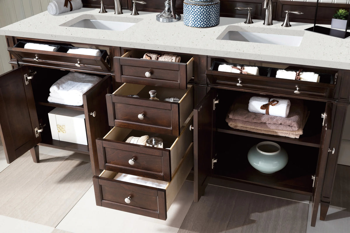 Brittany 72" Double Vanity, Burnished Mahogany w/ 3 CM Lime Delight Silestone Top, view 5