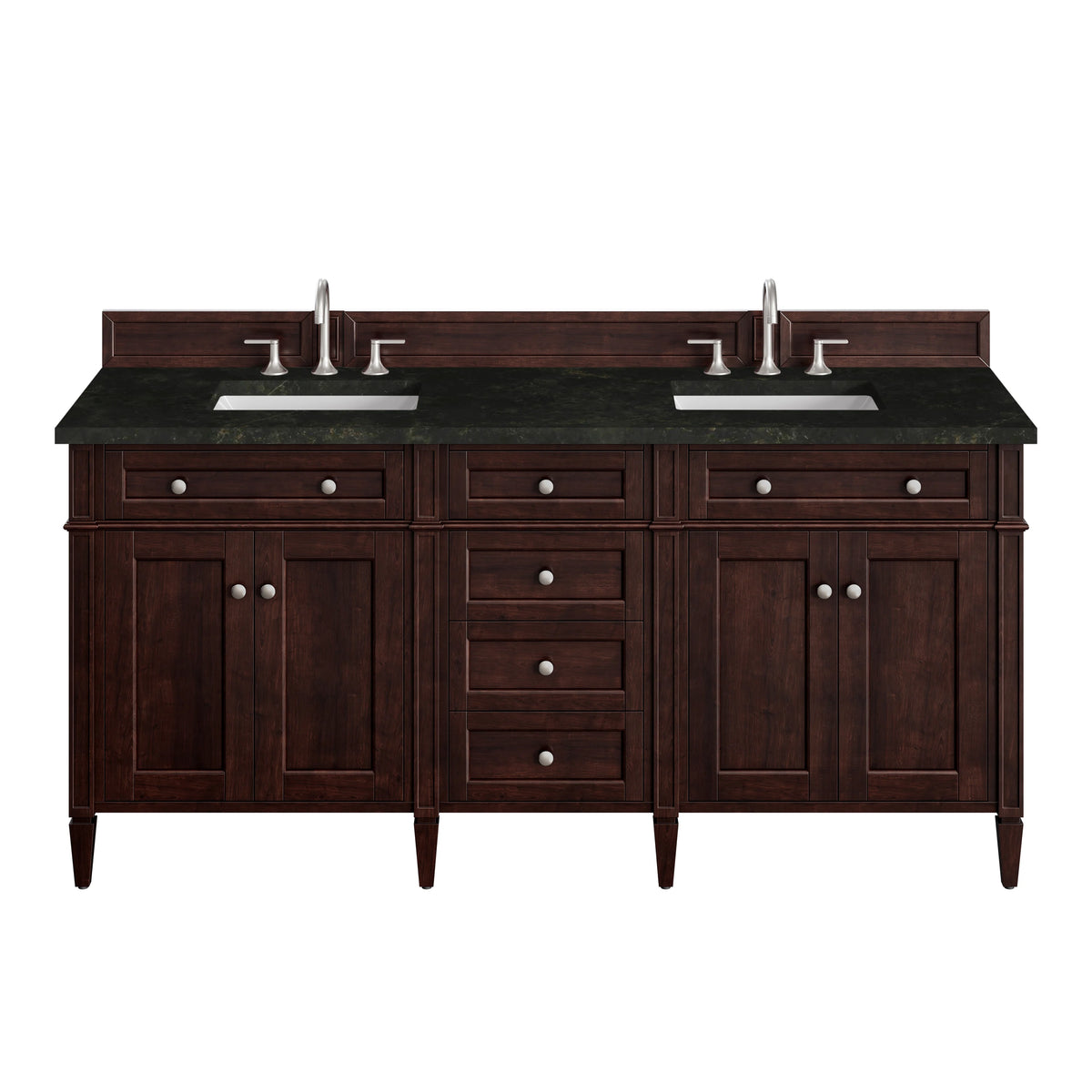 Brittany 72" Double Vanity, Burnished Mahogany, w/ 3 CM Phantome Eclos Top