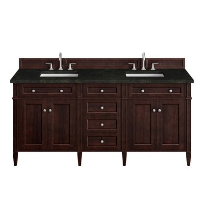 Brittany 72" Double Vanity, Burnished Mahogany, w/ 3 CM Phantome Eclos Top