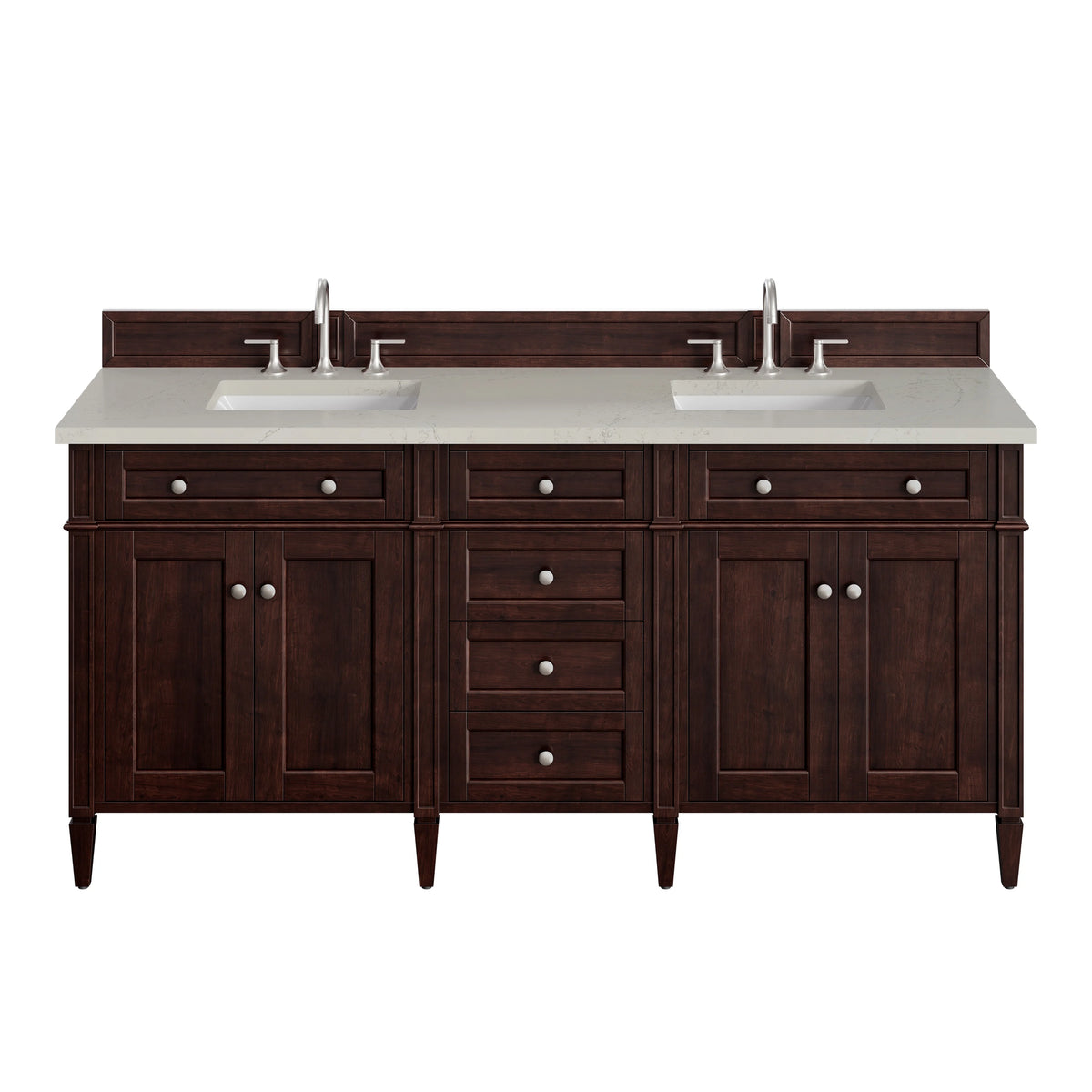 Brittany 72" Double Vanity, Burnished Mahogany, w/ 3 CM Siberian Silestone Top