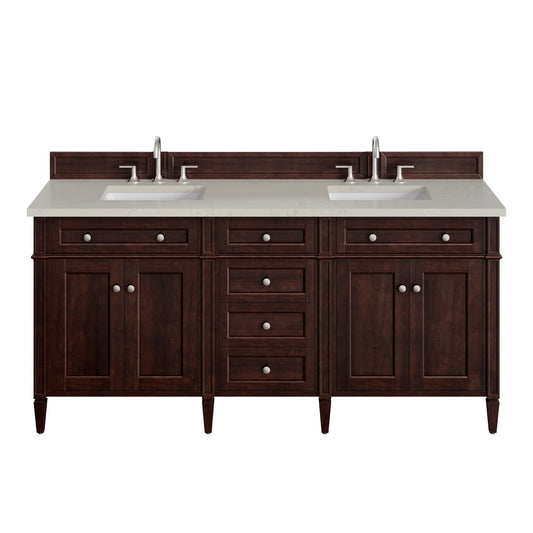 Brittany 72" Double Vanity, Burnished Mahogany, w/ 3 CM Siberian Silestone Top