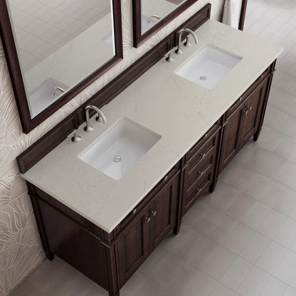 Brittany 72" Double Vanity, Burnished Mahogany, w/ 3 CM Siberian Silestone Top, view 6