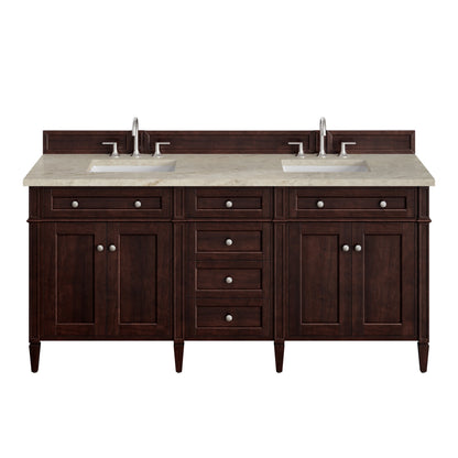 Brittany 72" Double Vanity, Burnished Mahogany, w/ 3 CM Tajnar Eclos Top