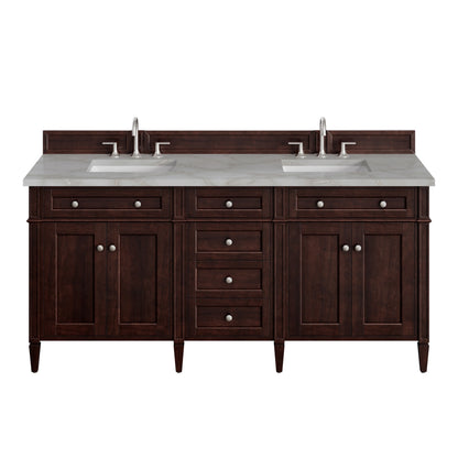 Brittany 72" Double Vanity, Burnished Mahogany w/ 3 CM Victorian Silver Silestone Top