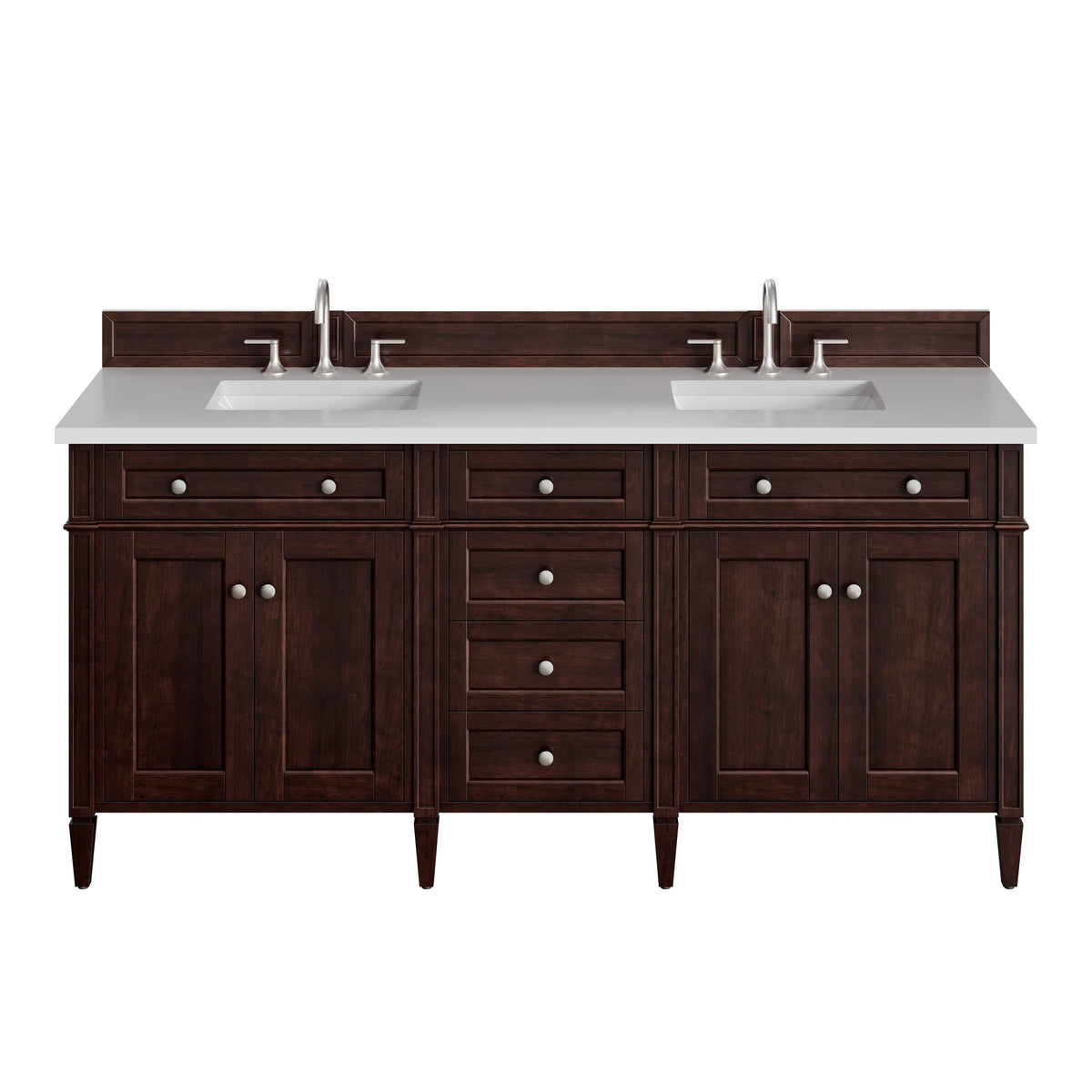 Brittany 72" Double Vanity, Burnished Mahogany w/ 3 CM White Zeus Silestone Top