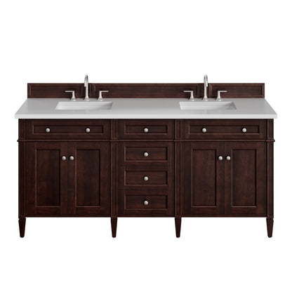 Brittany 72" Double Vanity, Burnished Mahogany w/ 3 CM White Zeus Silestone Top