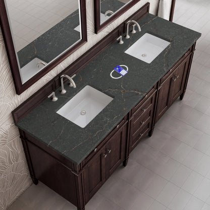 Brittany 72" Double Vanity, Burnished Mahogany w/ 3 CM Parisien Bleu Silestone Top w/FreePower Wireless Charger, view 10