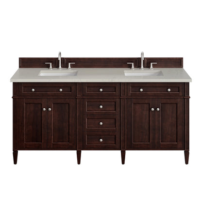 Brittany 72" Double Vanity, Burnished Mahogany, w/ 3 CM Siberian Silestone Top w/FreePower Wireless Charger