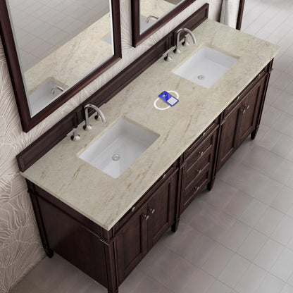 Brittany 72" Double Vanity, Burnished Mahogany, w/ 3 CM Tajnar Eclos Top w/FreePower Wireless Charger, view 8