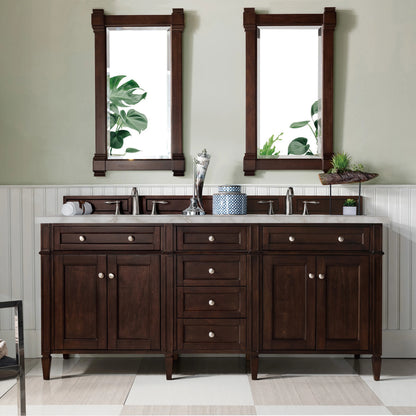 Brittany 72" Double Vanity, Burnished Mahogany w/ 3 CM Victorian Silver Silestone Top w/FreePower Wireless Char, view 5