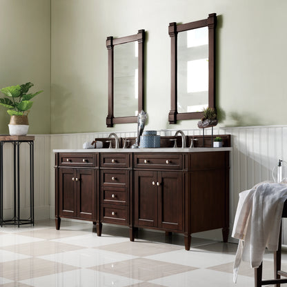 Brittany 72" Double Vanity, Burnished Mahogany w/ 3 CM Victorian Silver Silestone Top w/FreePower Wireless Char, view 6