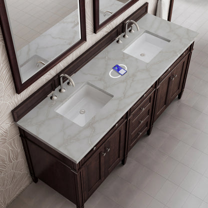 Brittany 72" Double Vanity, Burnished Mahogany w/ 3 CM Victorian Silver Silestone Top w/FreePower Wireless Char, view 9