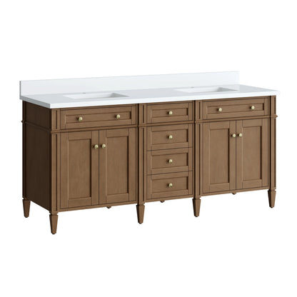 Brittany 72" Double Vanity, Pecan w/ Single Hole 3 CM White Zeus Silestone Top and Matching Backsplash, view 10