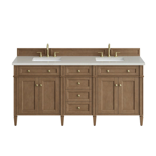 Brittany 72" Double Vanity, Pecan w/ 3 CM Siberian Silestone Top