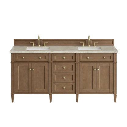 Brittany 72" Double Vanity, Pecan w/ 3 CM Tajnar Eclos Top