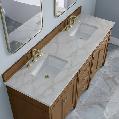 Brittany 72" Double Vanity, Pecan w/ 3 CM Victorian Silver Silestone Top, view 8