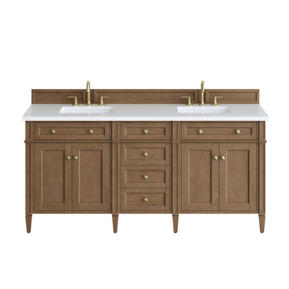 Brittany 72" Double Vanity, Pecan w/ 3 CM White Zeus Silestone Top