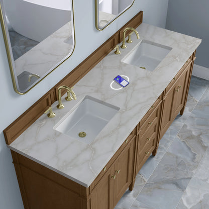 Brittany 72" Double Vanity, Pecan w/ 3 CM Victorian Silver Silestone Top w/FreePower Wireless Charger, view 9