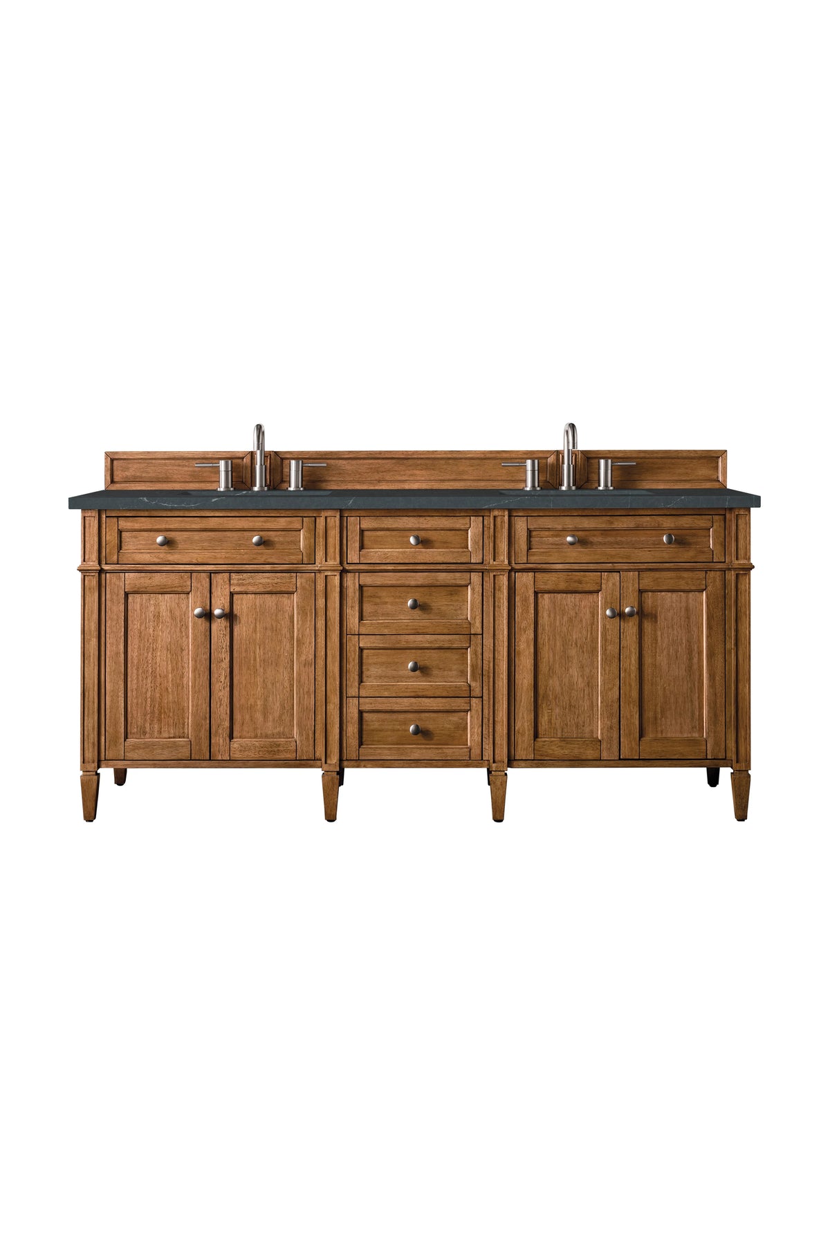 Brittany 72" Double Vanity, Saddle Brown w/ 3 CM Charcoal Soapstone Silestone Top