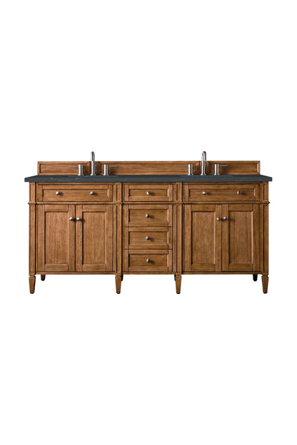 Brittany 72" Double Vanity, Saddle Brown w/ 3 CM Charcoal Soapstone Silestone Top