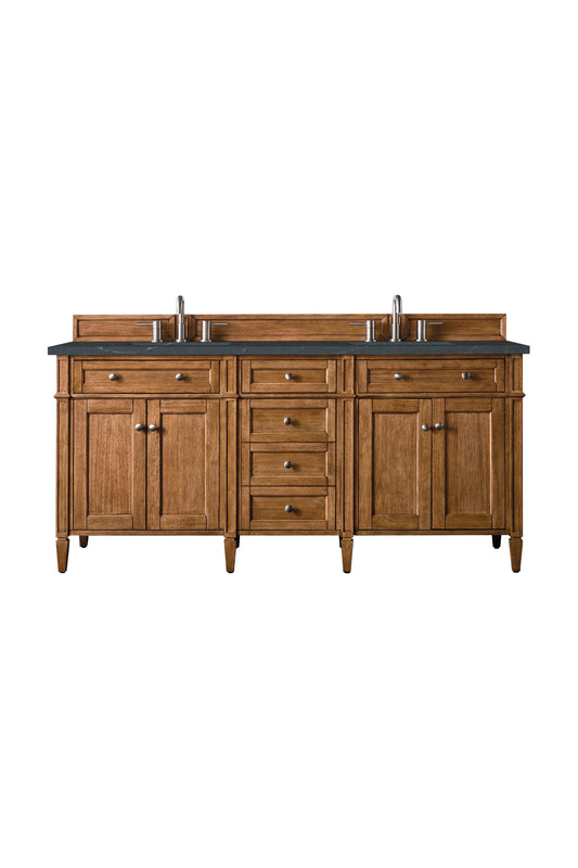 Brittany 72" Double Vanity, Saddle Brown w/ 3 CM Charcoal Soapstone Silestone Top