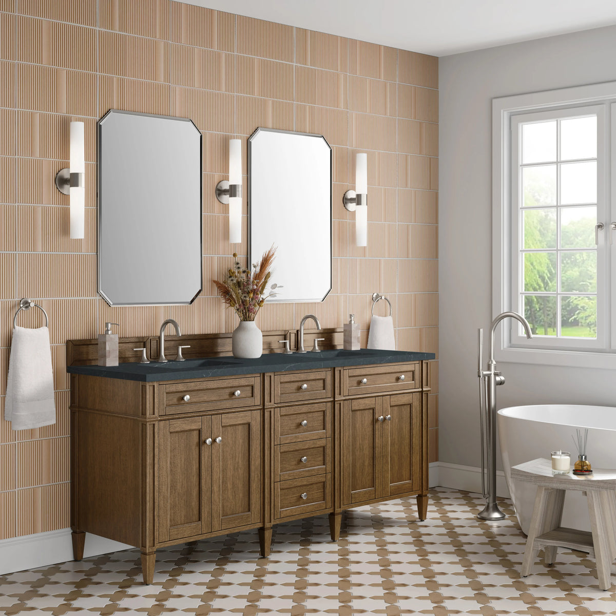 Brittany 72" Double Vanity, Saddle Brown w/ 3 CM Charcoal Soapstone Silestone Top, view 4