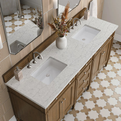 Brittany 72" Double Vanity, Saddle Brown w/ 3 CM Eternal Jasmine Pearl Silestone Top, view 7