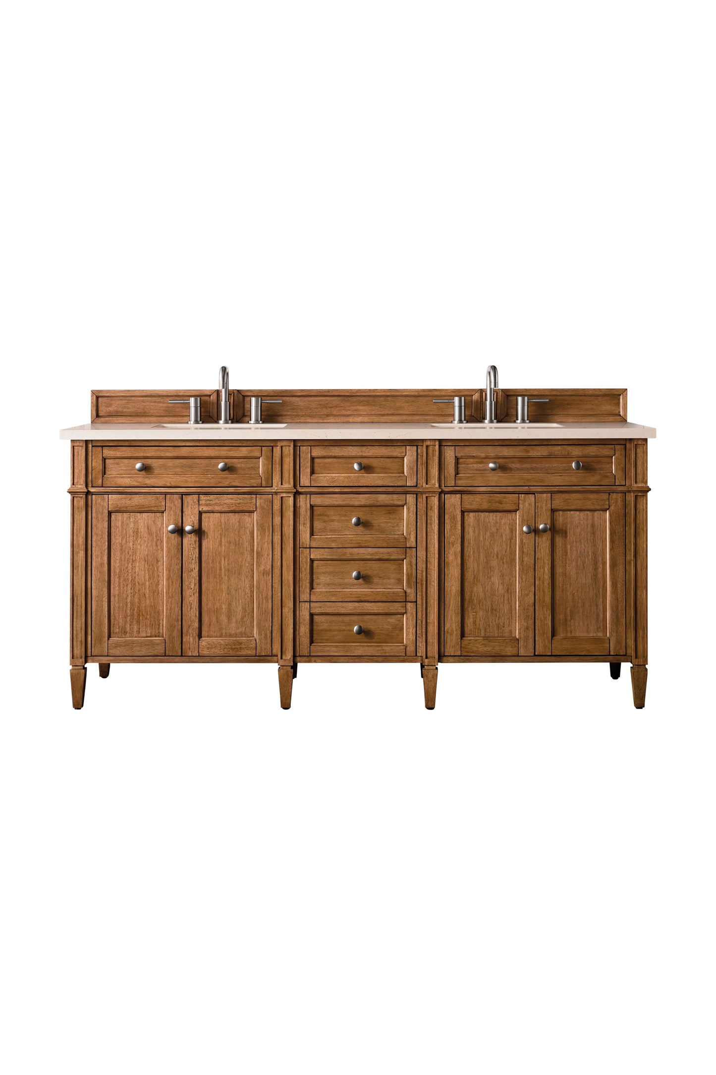 Renovate for Less Atlanta Brittany 72" Double Vanity, Saddle Brown w/ 3 CM Eternal Marfil Silestone Top