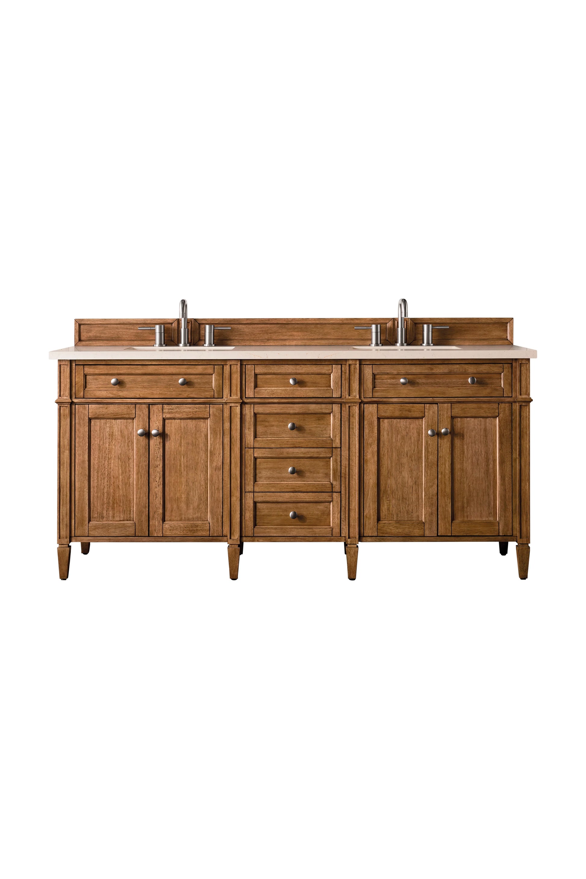 Renovate for Less Atlanta Brittany 72" Double Vanity, Saddle Brown w/ 3 CM Eternal Marfil Silestone Top