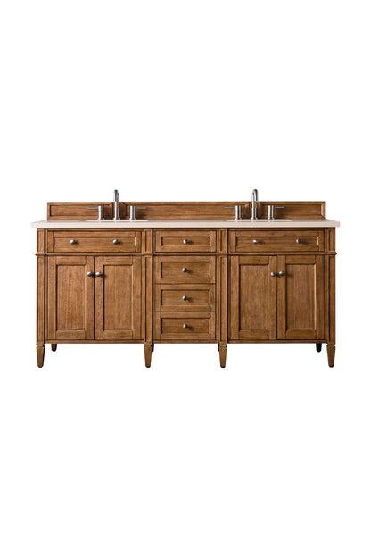 Renovate for Less Atlanta Brittany 72" Double Vanity, Saddle Brown w/ 3 CM Eternal Marfil Silestone Top