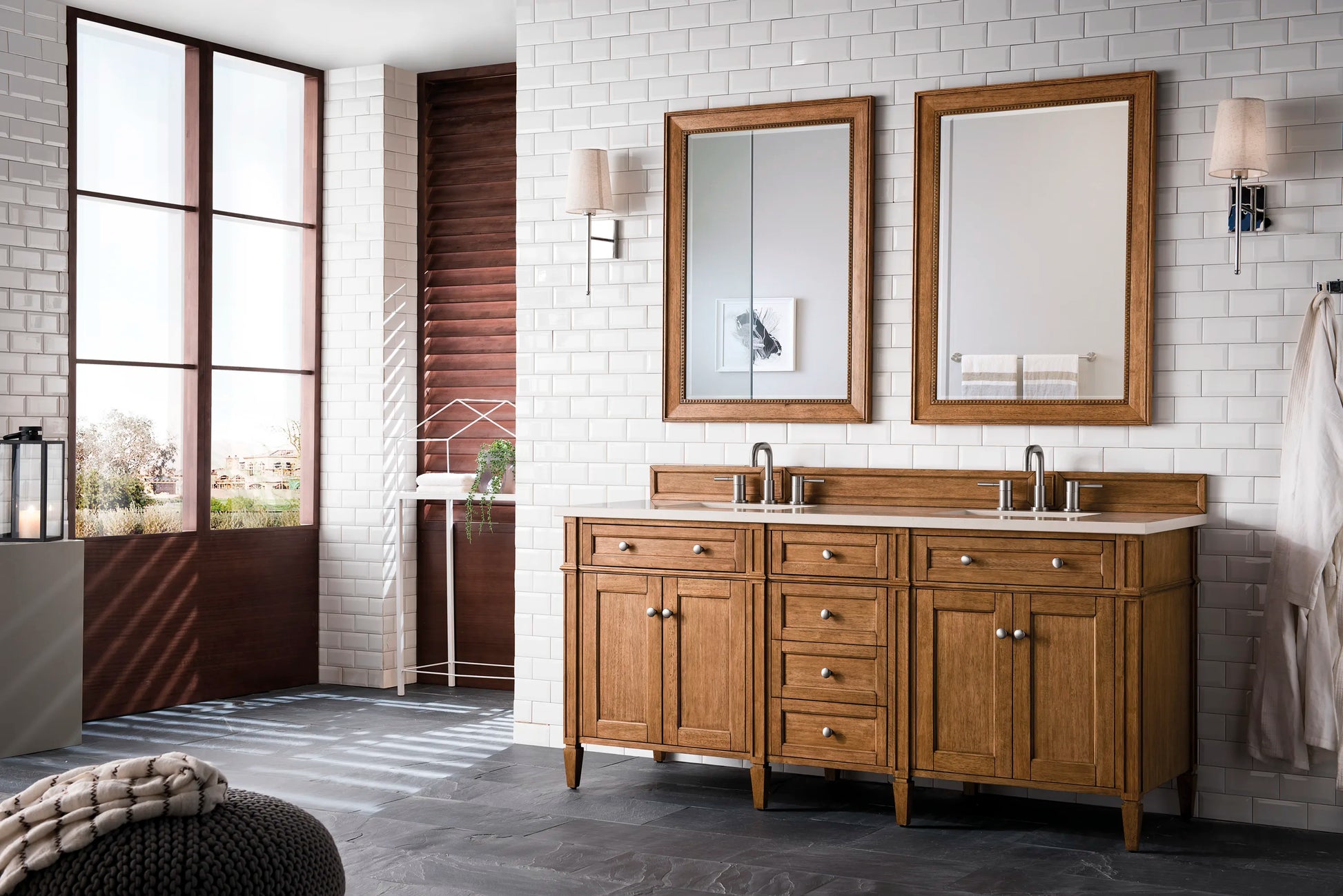 Renovate for Less Atlanta Brittany 72" Double Vanity, Saddle Brown w/ 3 CM Eternal Marfil Silestone Top, view 4