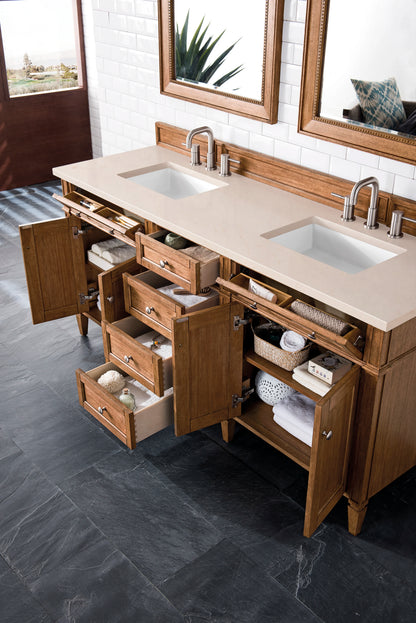 Renovate for Less Atlanta Brittany 72" Double Vanity, Saddle Brown w/ 3 CM Eternal Marfil Silestone Top, view 5