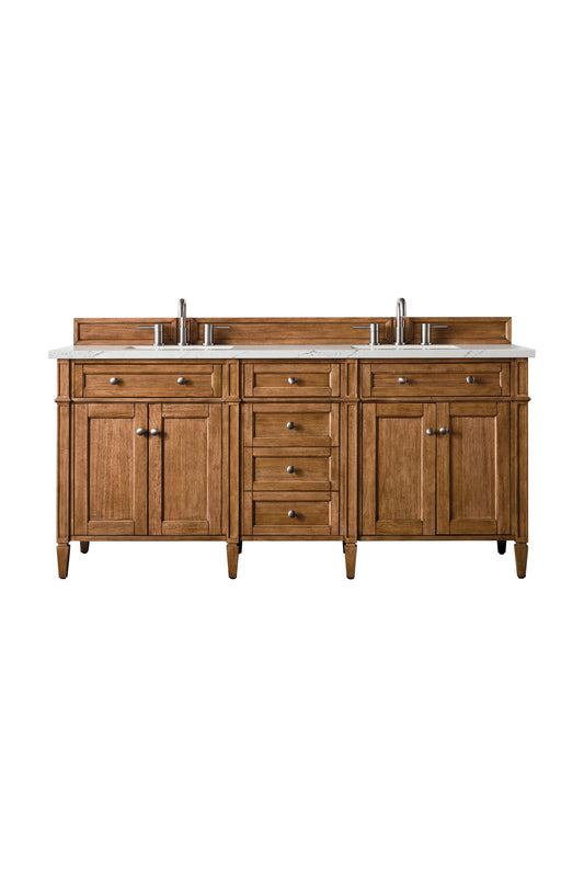 Brittany 72" Double Vanity, Saddle Brown w/ 3 CM Ethereal Noctis Silestone Top