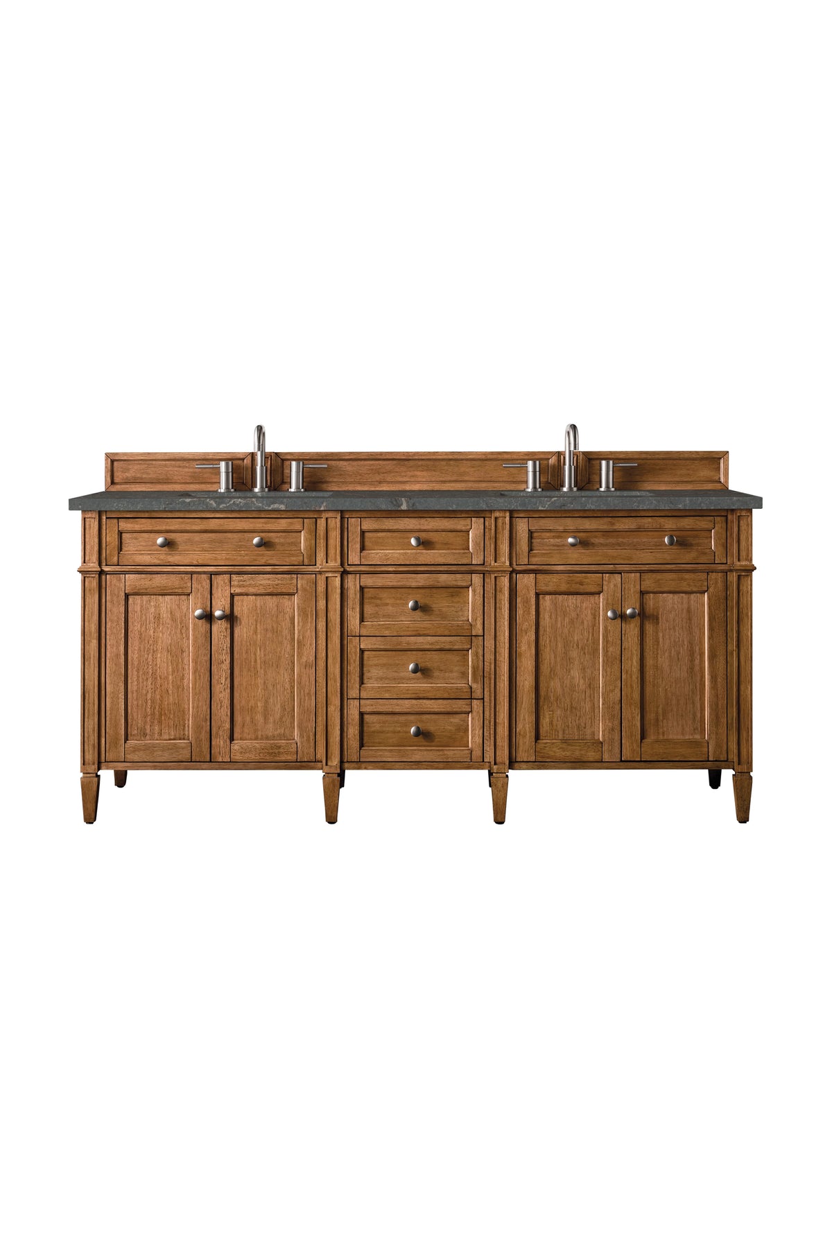 Brittany 72" Double Vanity, Saddle Brown w/ 3 CM Parisien Bleu Silestone Top