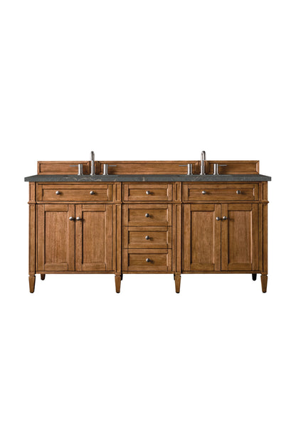 Brittany 72" Double Vanity, Saddle Brown w/ 3 CM Parisien Bleu Silestone Top