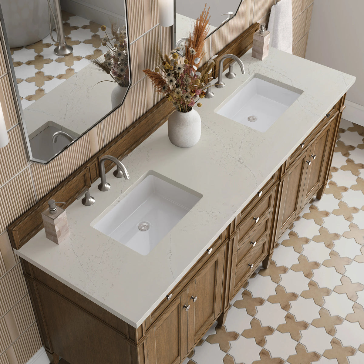 Brittany 72" Double Vanity, Saddle Brown, w/ 3 CM Siberian Silestone Top, view 6
