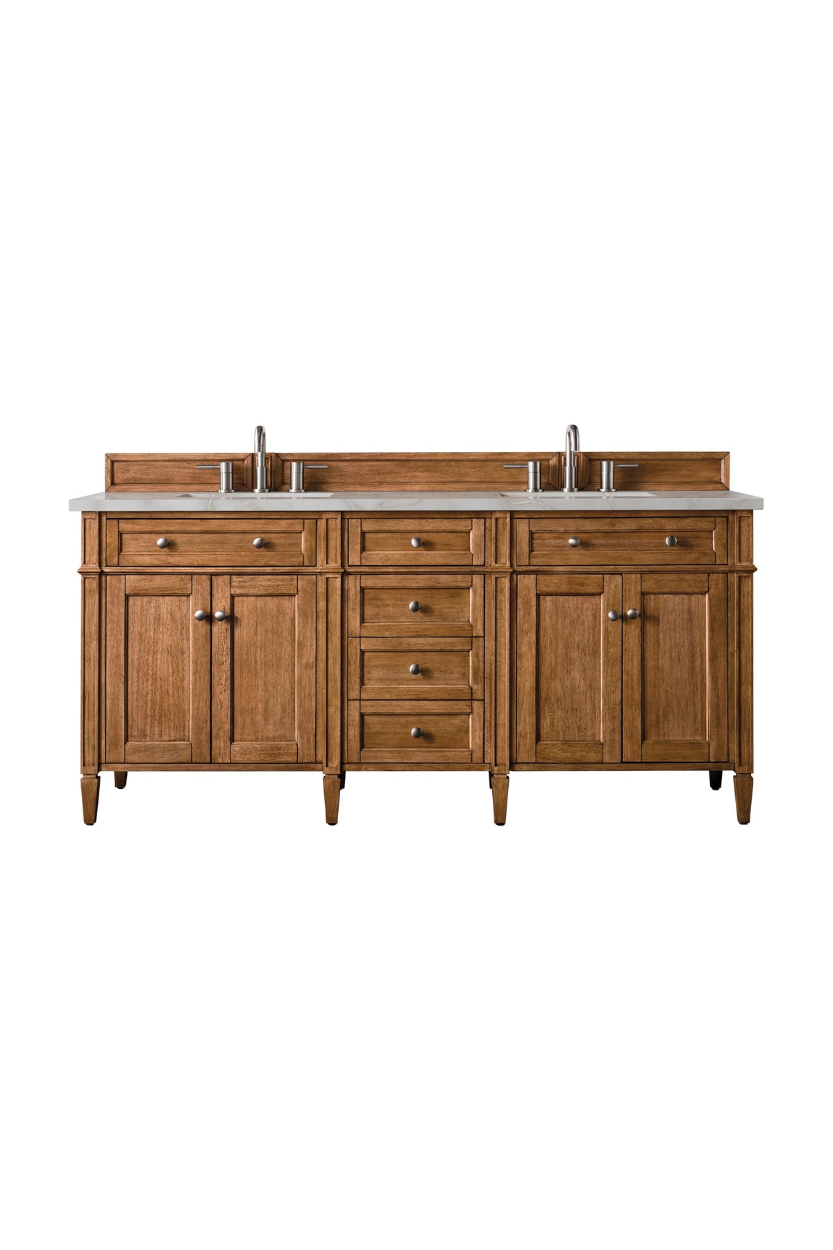 Brittany 72" Double Vanity, Saddle Brown w/ 3 CM Victorian Silver Silestone Top