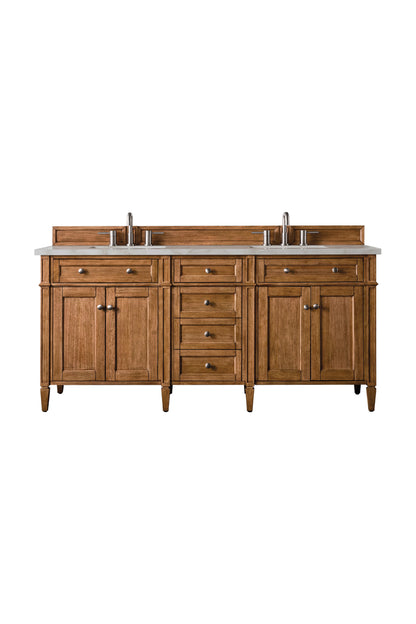 Brittany 72" Double Vanity, Saddle Brown w/ 3 CM Victorian Silver Silestone Top
