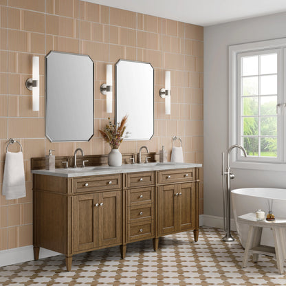 Brittany 72" Double Vanity, Saddle Brown w/ 3 CM Victorian Silver Silestone Top, view 4