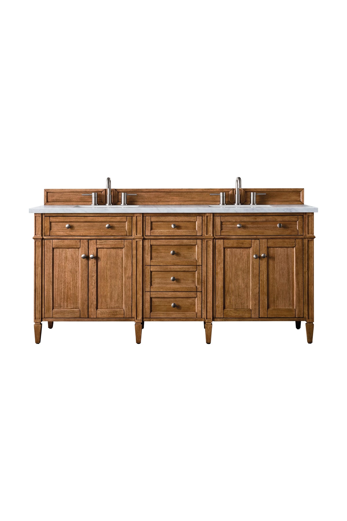 Brittany 72" Double Vanity, Saddle Brown w/ 3 CM Eternal Jasmine Pearl Silestone Top w/FreePower Wireless Charger