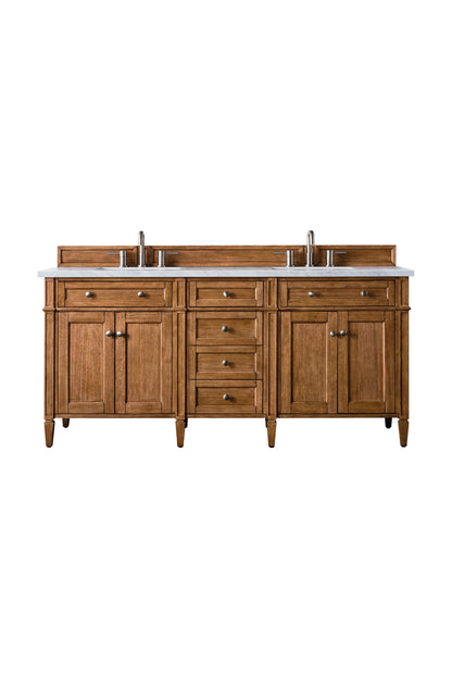 Brittany 72" Double Vanity, Saddle Brown w/ 3 CM Eternal Jasmine Pearl Silestone Top w/FreePower Wireless Charger