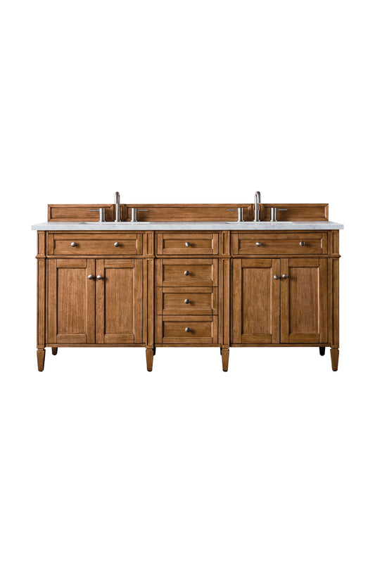 Brittany 72" Double Vanity, Saddle Brown w/ 3 CM Eternal Jasmine Pearl Silestone Top w/FreePower Wireless Charger