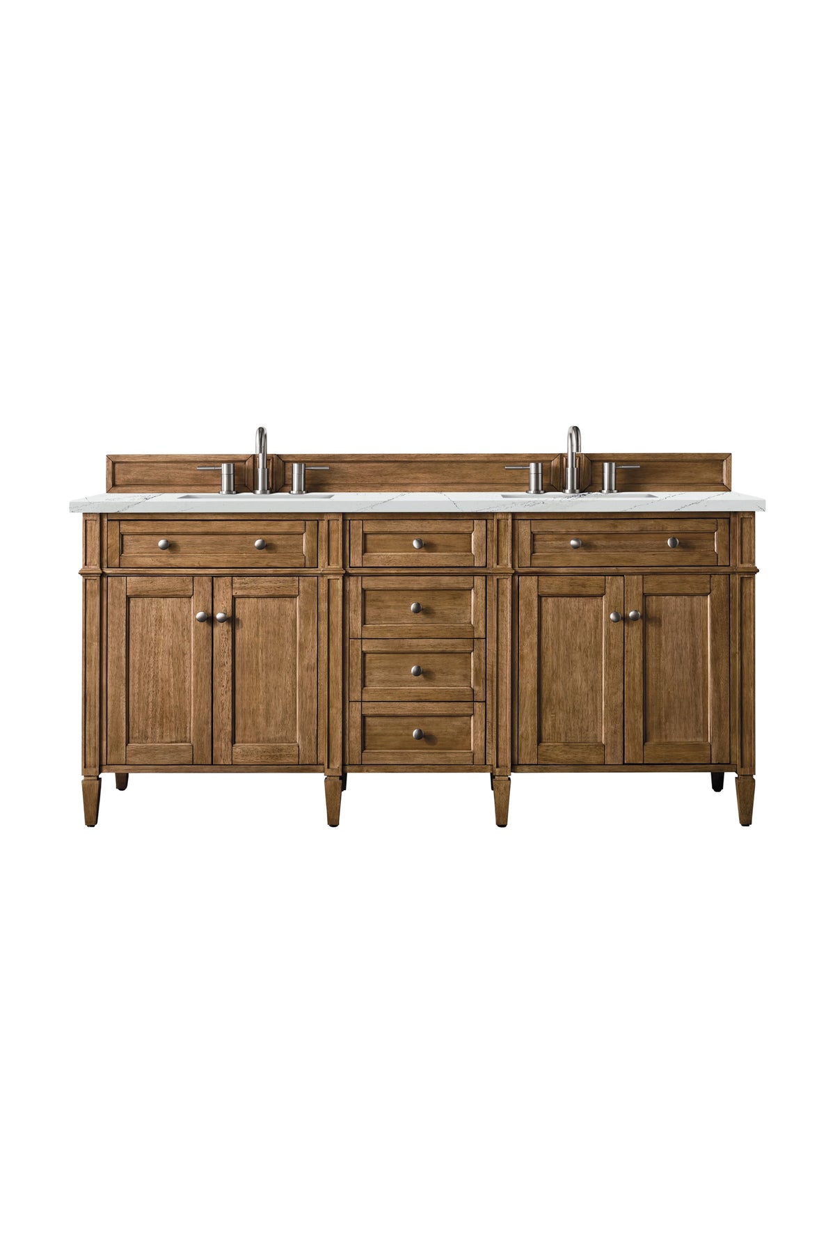 Brittany 72" Double Vanity, Saddle Brown w/ 3 CM Ethereal Noctis Silestone Top w/FreePower Wireless Charger
