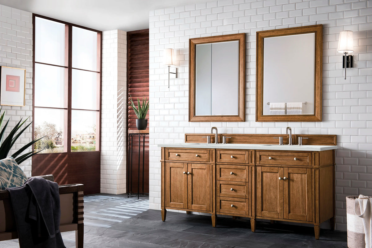 Brittany 72" Double Vanity, Saddle Brown w/ 3 CM Ethereal Noctis Silestone Top w/FreePower Wireless Charger, view 7