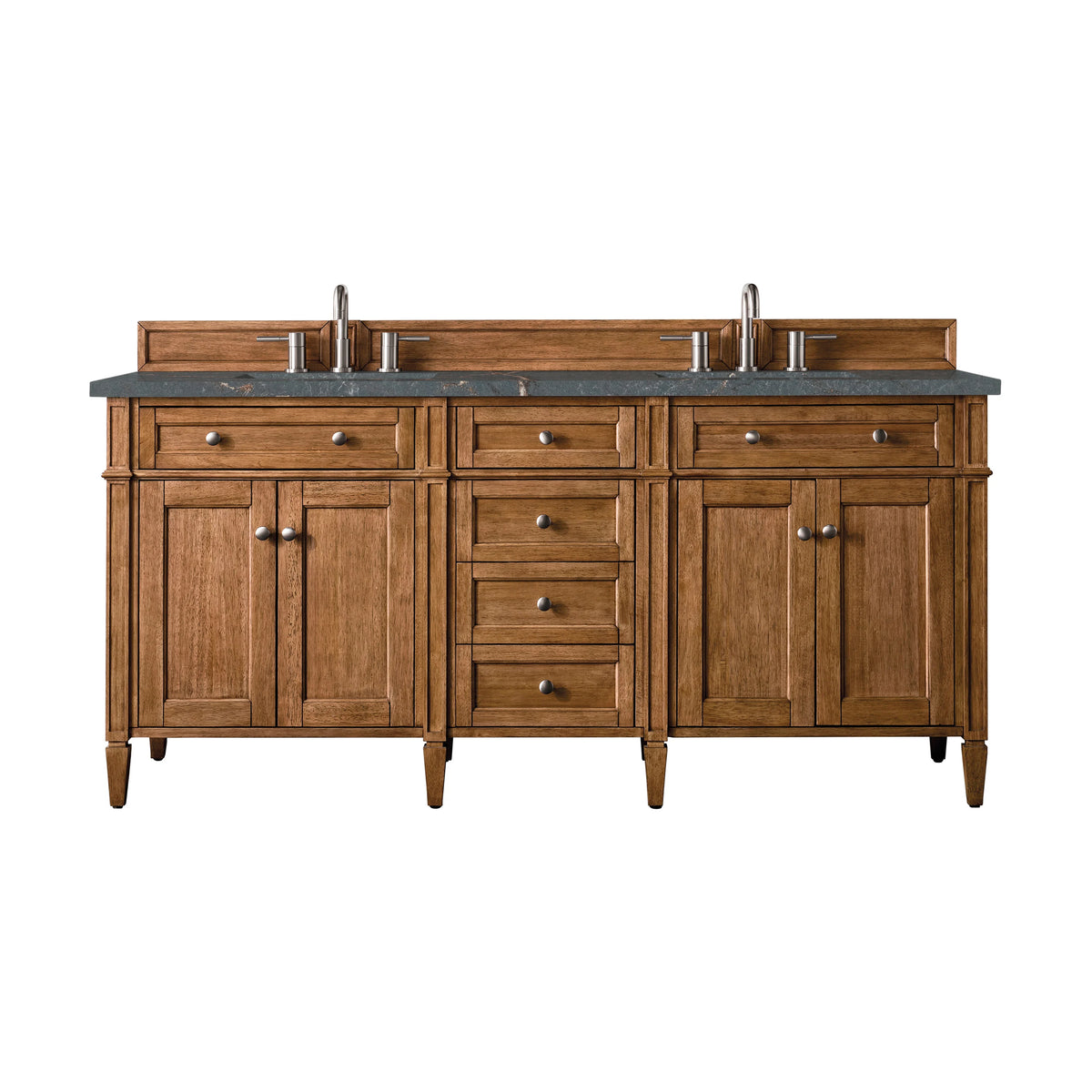 Brittany 72" Double Vanity, Saddle Brown w/ 3 CM Parisien Bleu Silestone Top w/FreePower Wireless Charger
