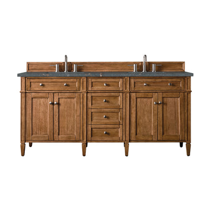 Brittany 72" Double Vanity, Saddle Brown w/ 3 CM Parisien Bleu Silestone Top w/FreePower Wireless Charger