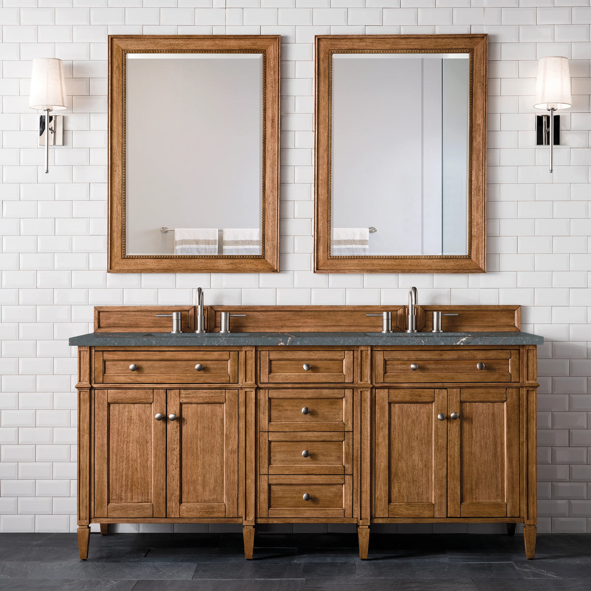 Brittany 72" Double Vanity, Saddle Brown w/ 3 CM Parisien Bleu Silestone Top w/FreePower Wireless Charger, view 6