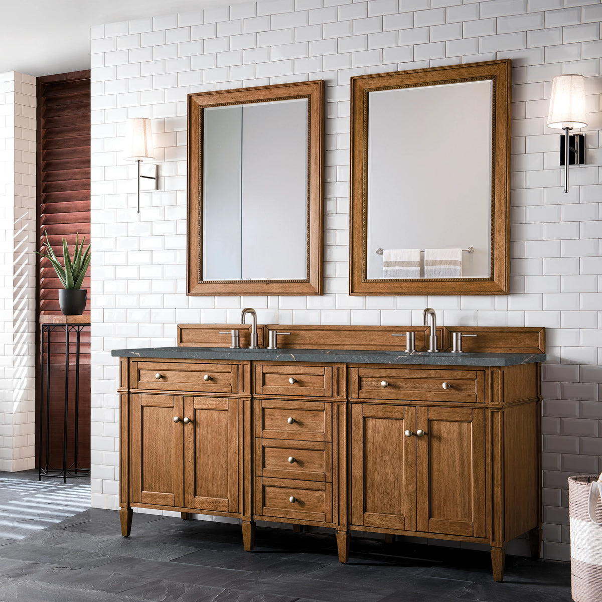 Brittany 72" Double Vanity, Saddle Brown w/ 3 CM Parisien Bleu Silestone Top w/FreePower Wireless Charger, view 7