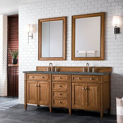 Brittany 72" Double Vanity, Saddle Brown w/ 3 CM Parisien Bleu Silestone Top w/FreePower Wireless Charger, view 7