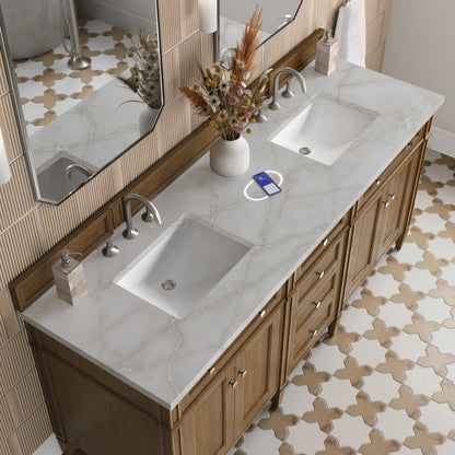 Brittany 72" Double Vanity, Saddle Brown w/ 3 CM Victorian Silver Silestone Top w/FreePower Wireless Charger, view 10
